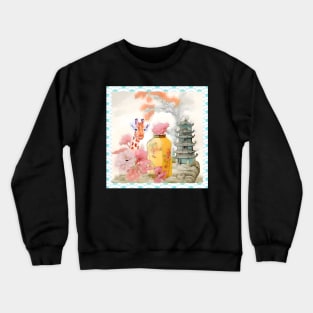 Chinoiserie with pagoda and curious giraffe Crewneck Sweatshirt